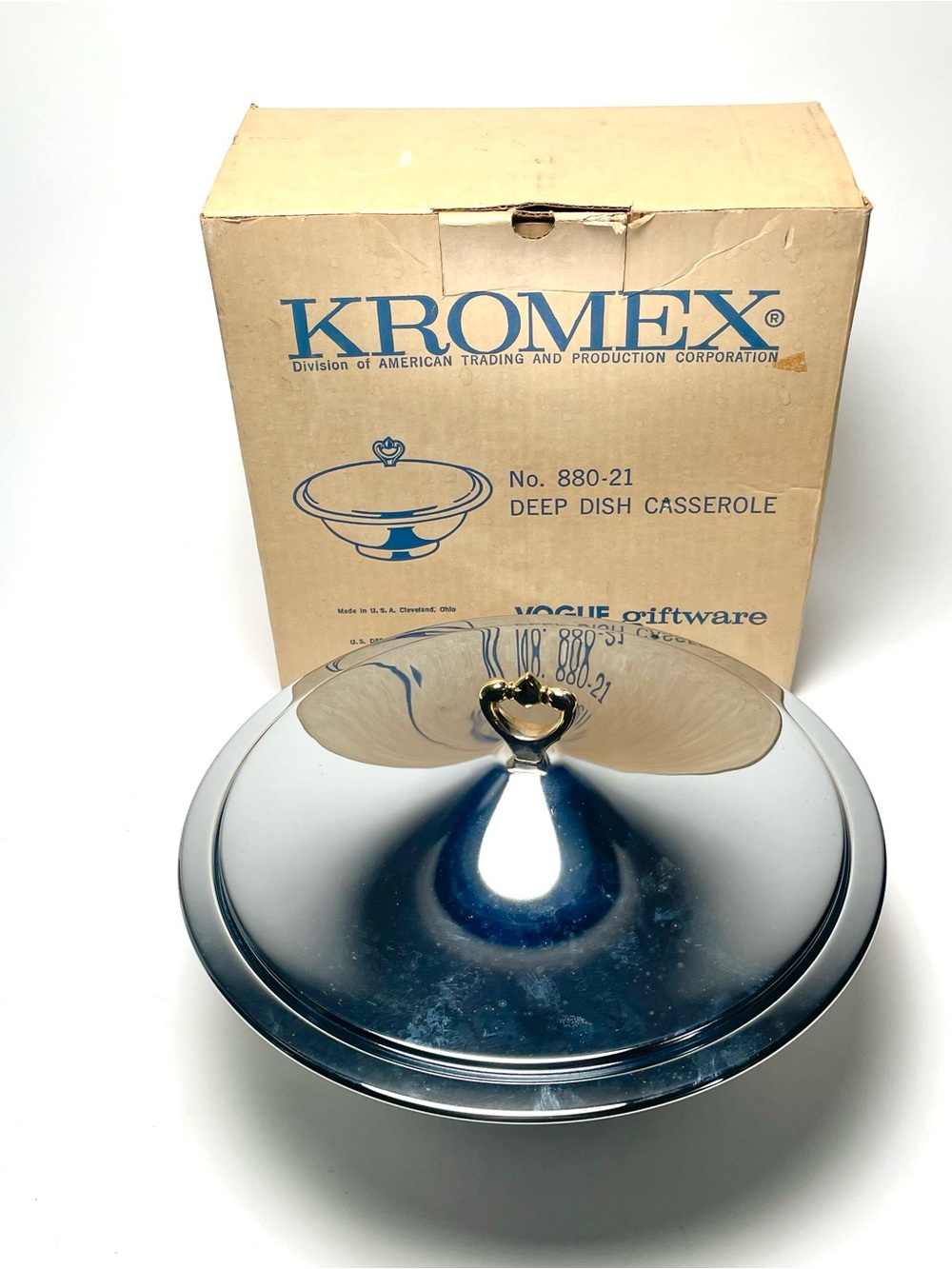 Vintage Kromex Chrome Covered Deep-Dish Casserole Set 2 Qt Pyrex NIB